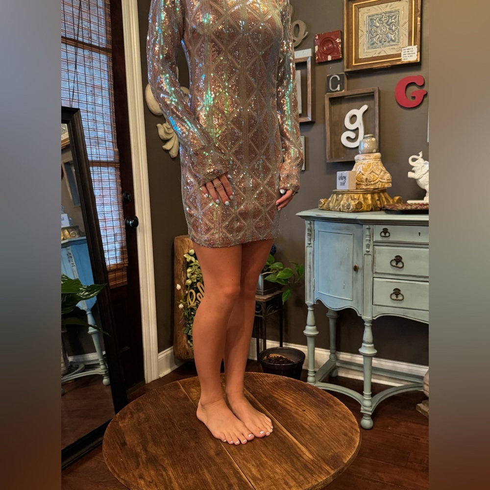 Fashion Nova Sequin Long Sleeve Dress
